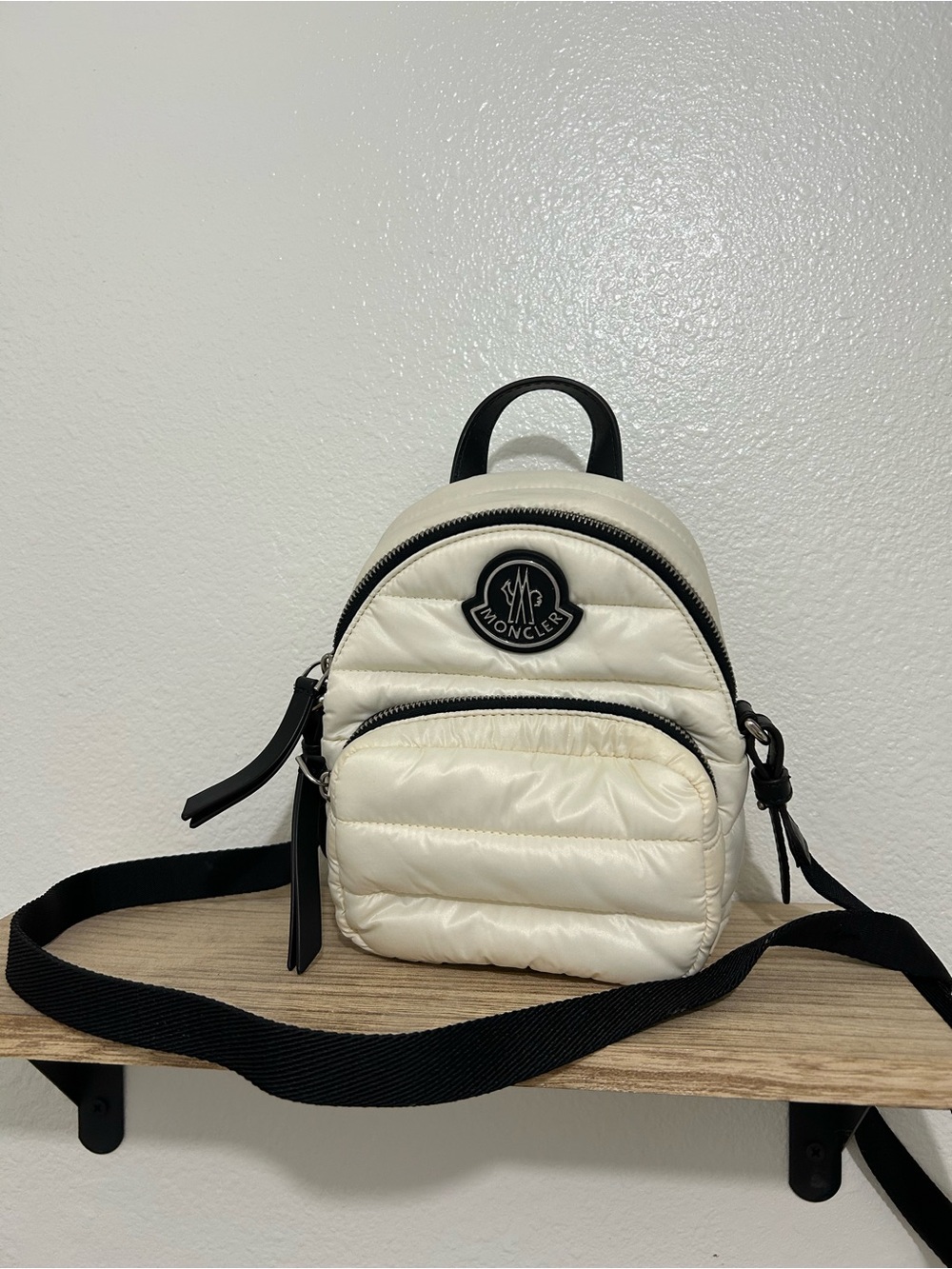 Moncler Cream Quilted Kilia Mini Backpack with Black Accents